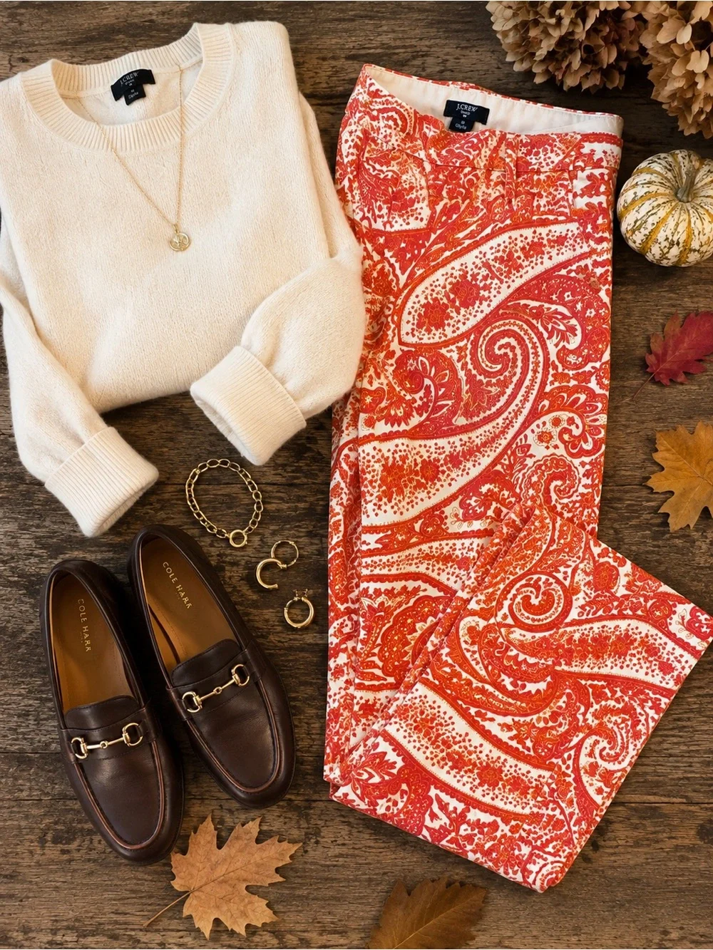 J.Crew City Fit Paisley Pants 10 Orange Red Stretch Straight Leg Preppy